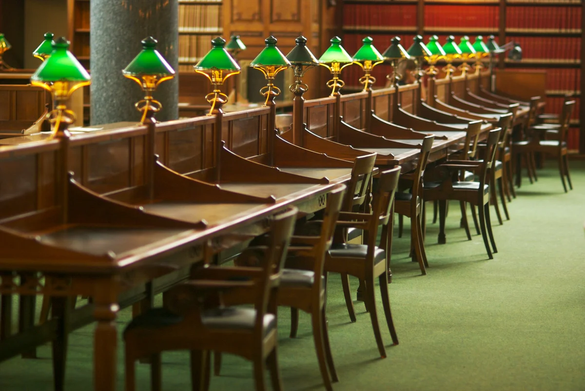 Wooden study room in old library