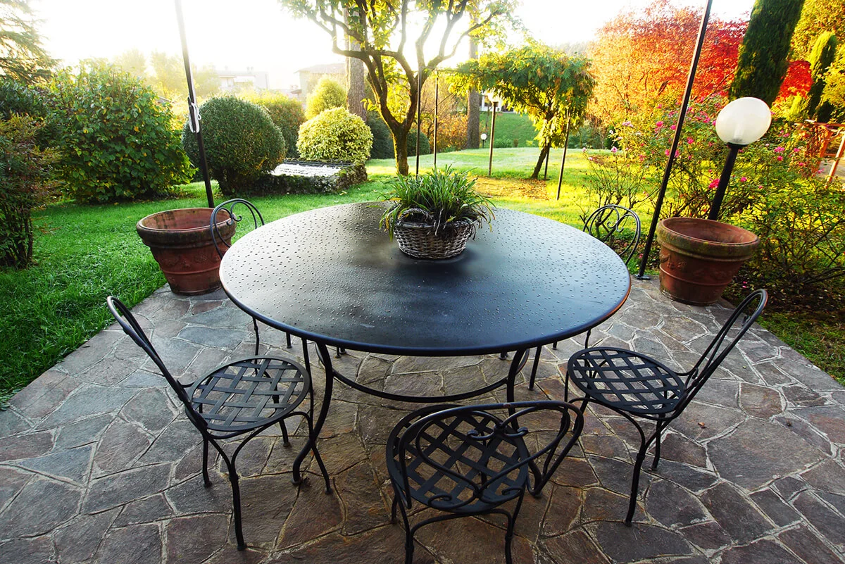 Italian garden patio on a colorful autumn day