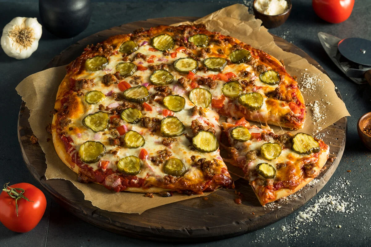 Hamburger Pizza with Beef Pickles and Onions