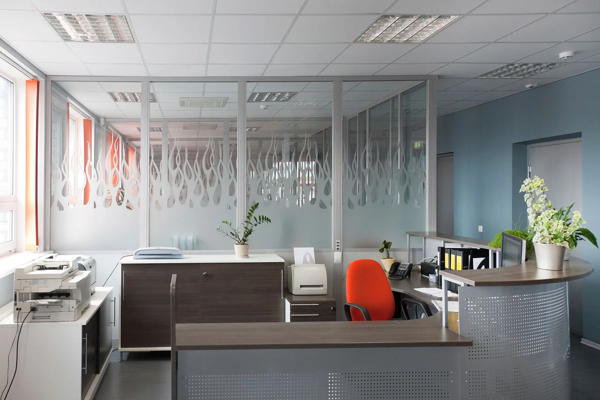 Blue-gray office interior