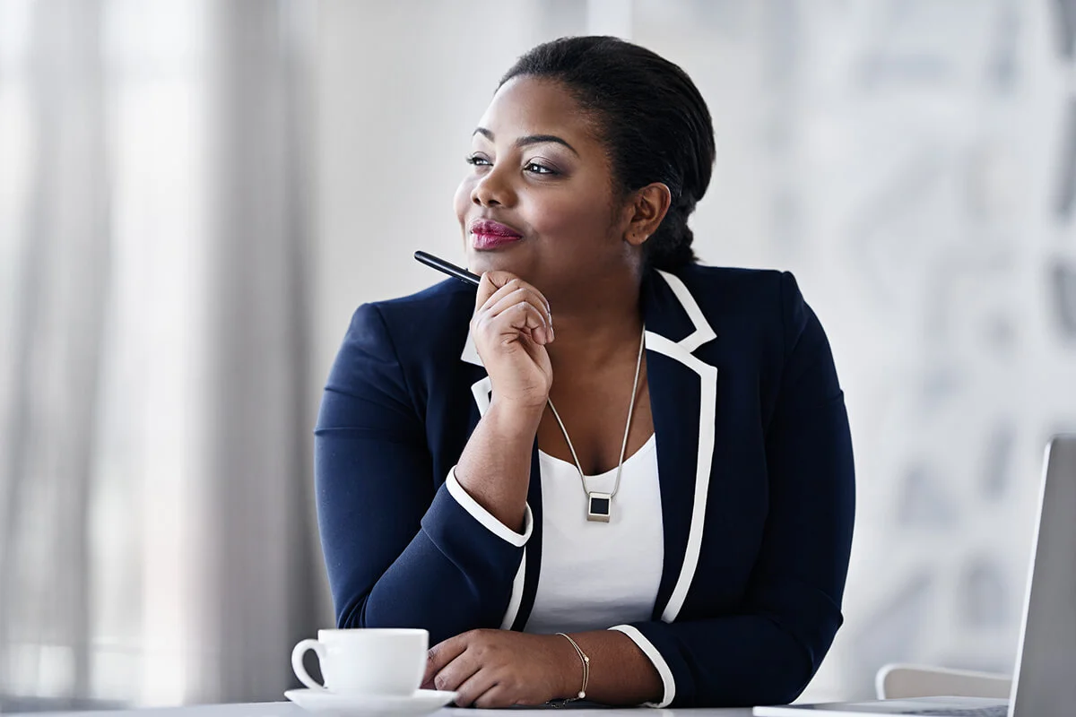 thoughtful businesswoman working at her desk in an office
