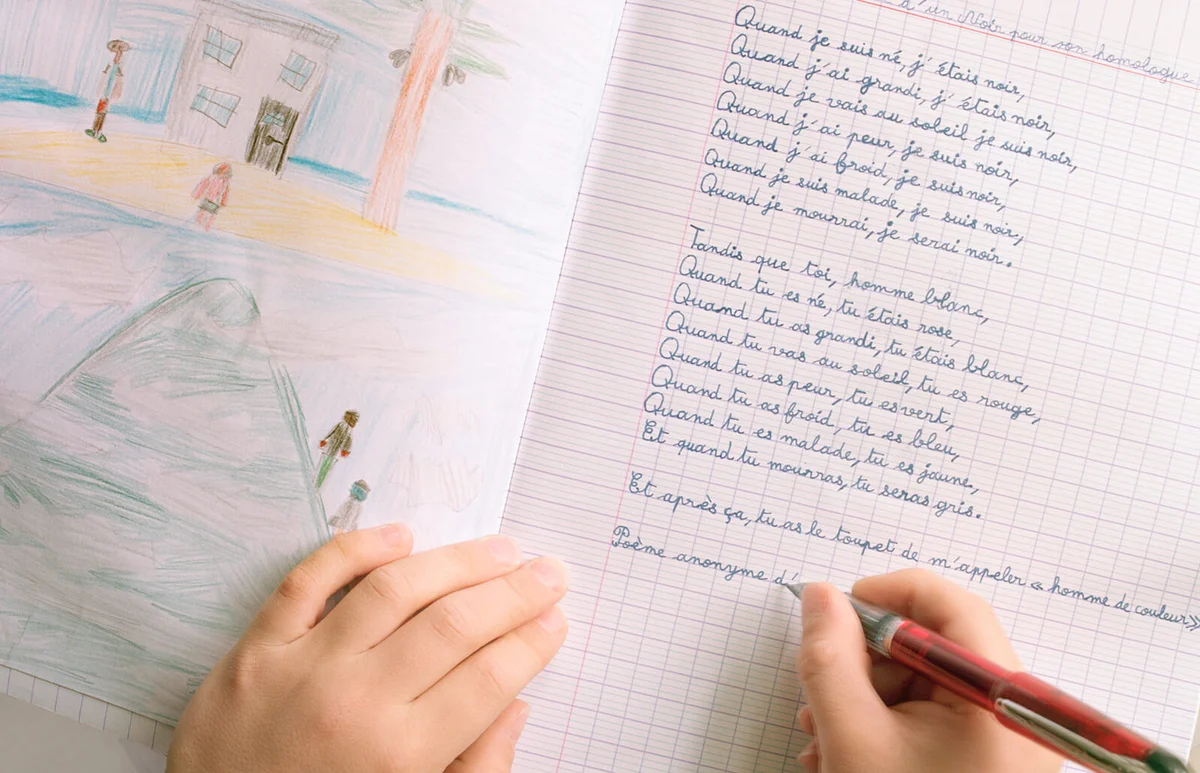 Child writing poem