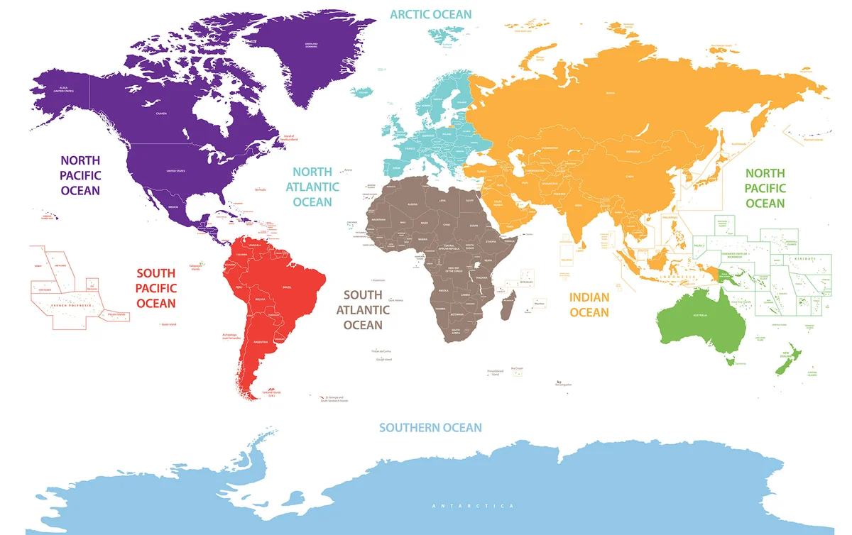 World oceans on map