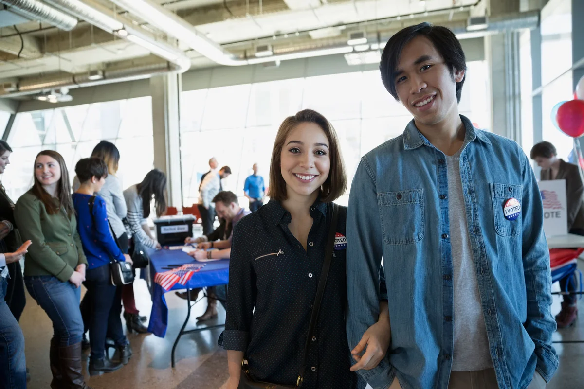 Couple at voter polling place