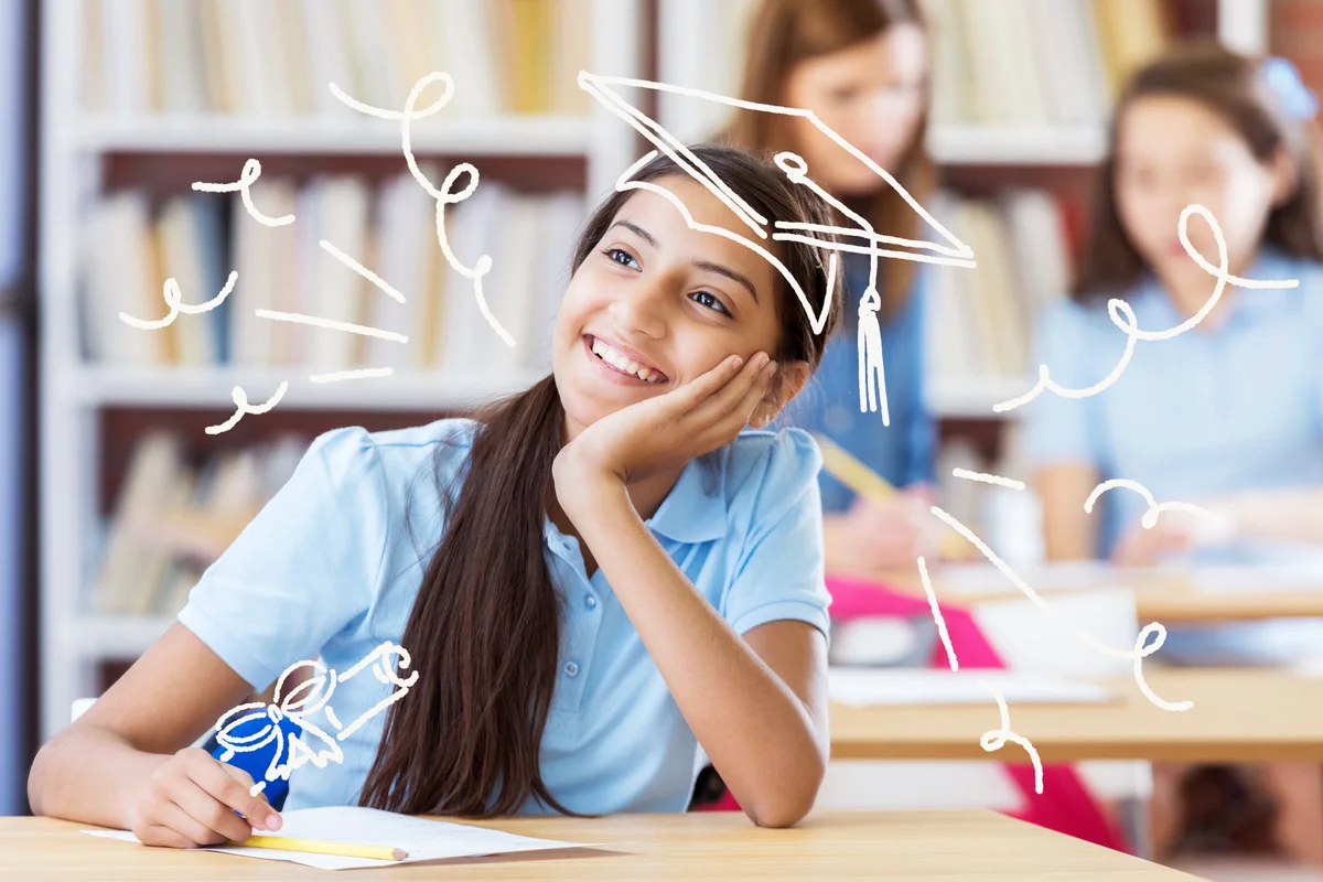 Middle school student daydreaming about her future