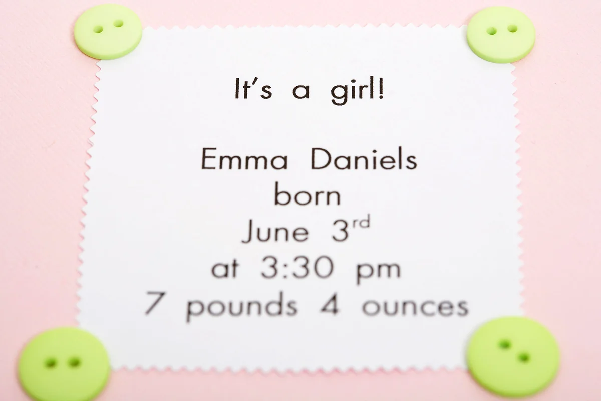 Pink baby birth announcement