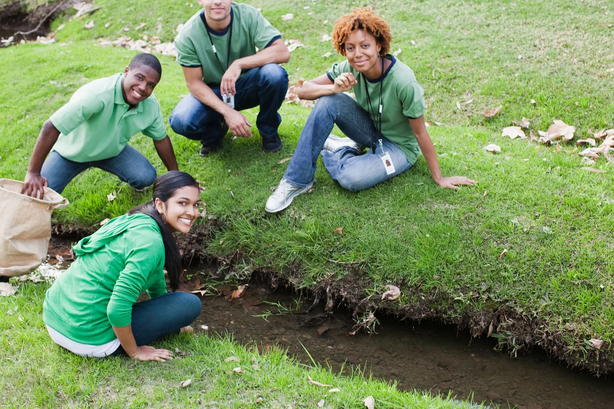 Teenagers doing field survey