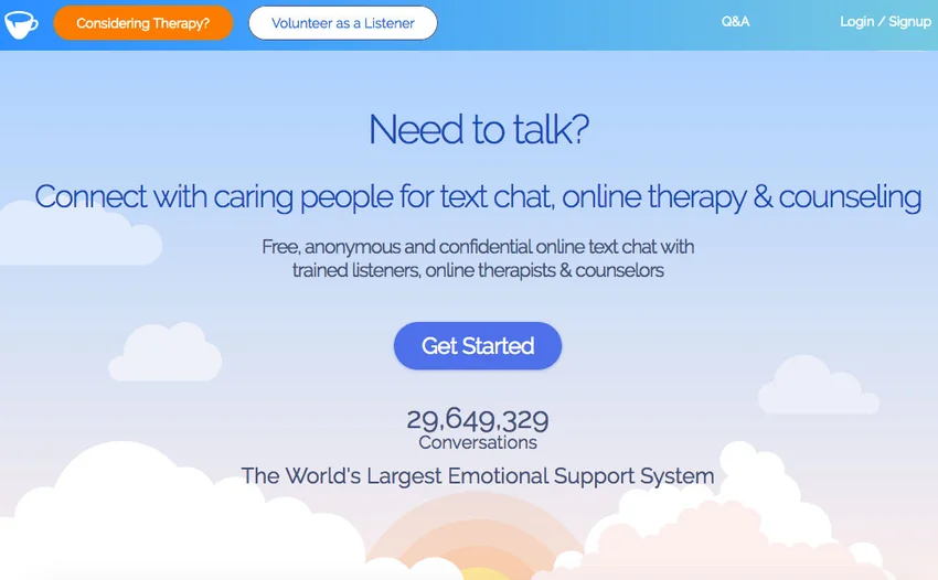 Screenshot of 7 Cups home page