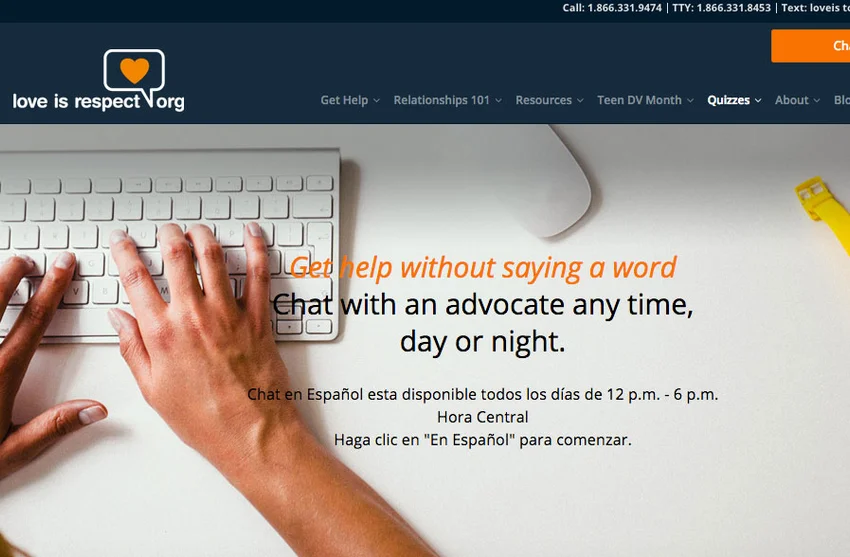 Screenshot of loveisrespect.org home page