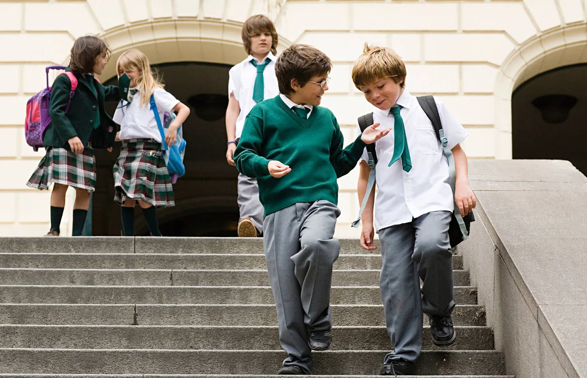 School children on steps