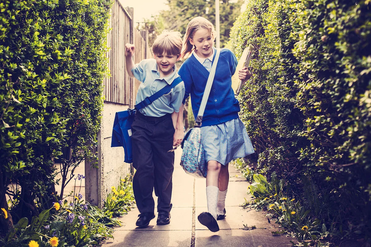 Children walking home from school