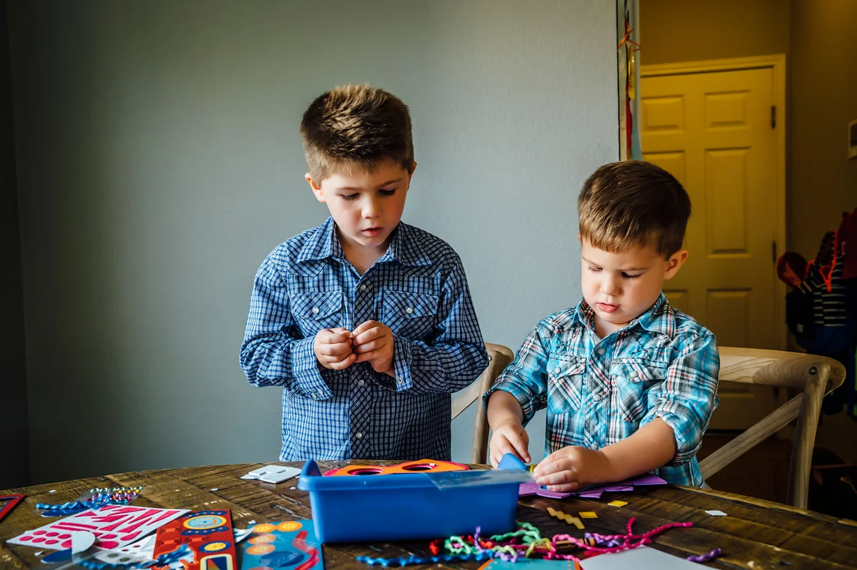 Boys working on craft projects