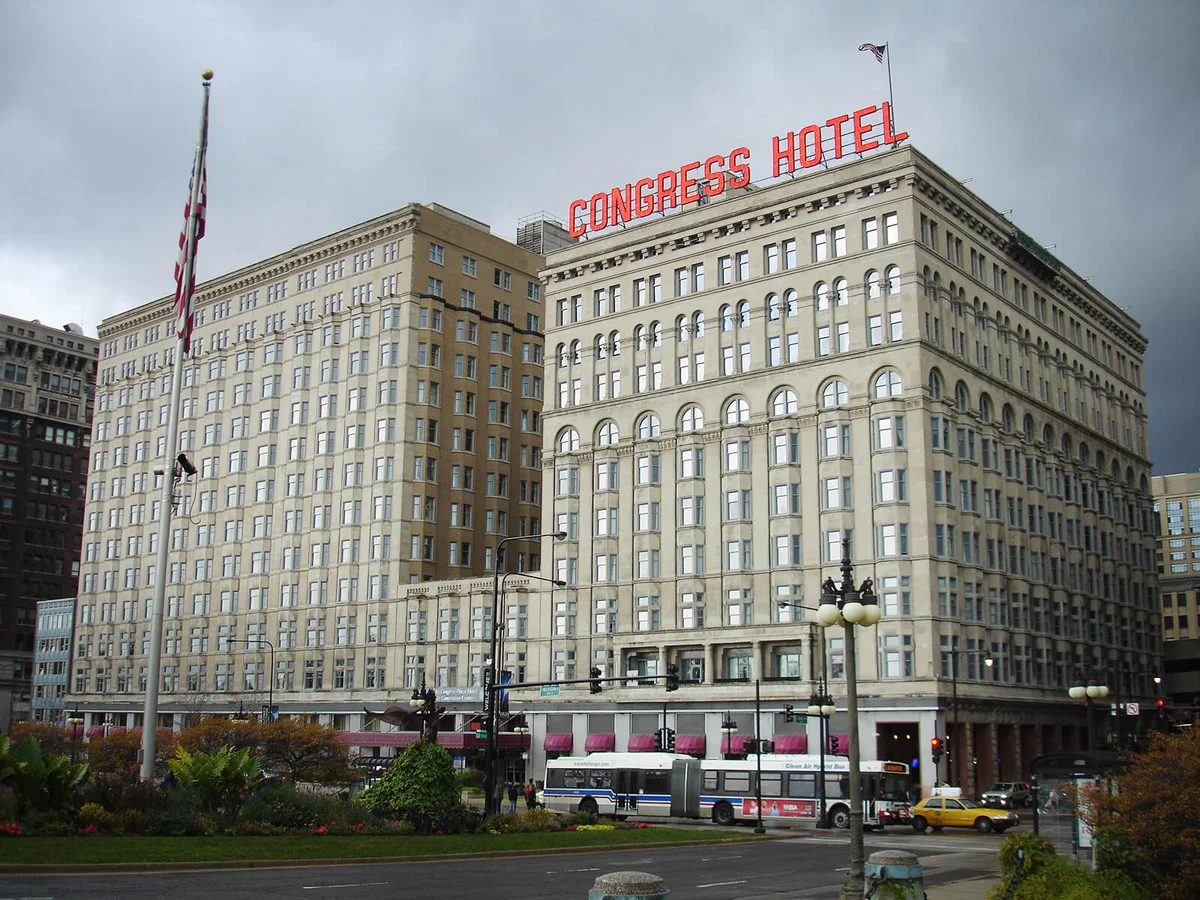 The Congress Plaza Hotel at Michigan Avenue and Congress Parkway in Chicago, USA.