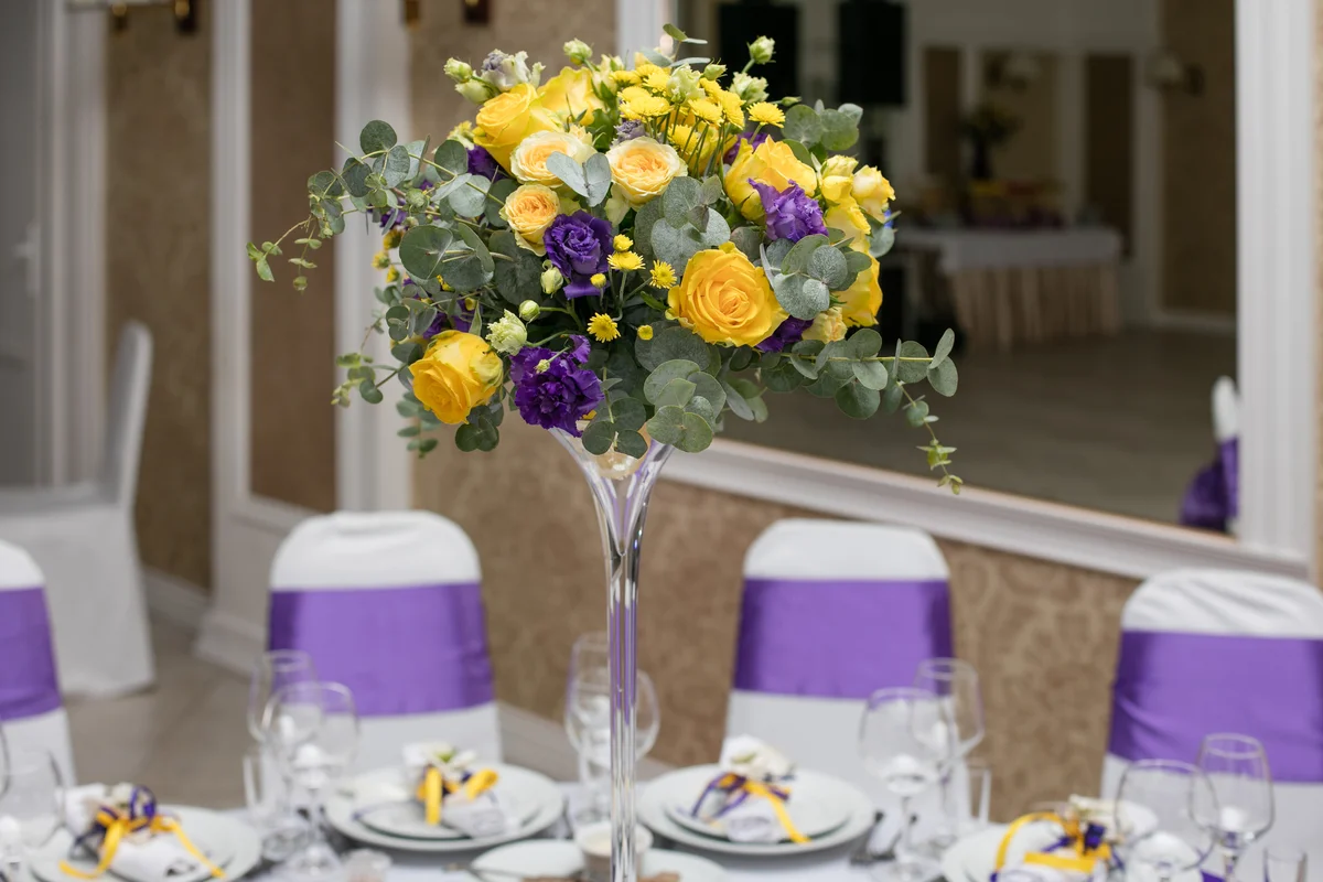 Beautiful flowers on table in wedding day