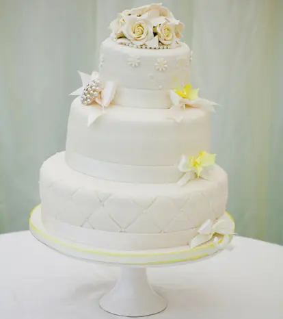 Alternating quilted layers on wedding cake