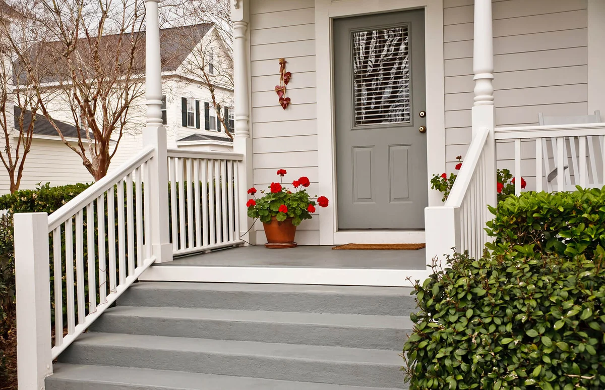 Traditional Front Porch with Geraniums