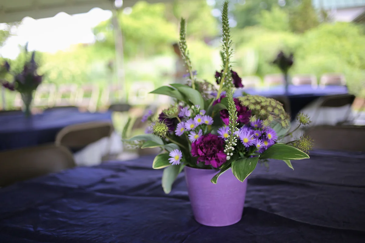 Mixed shades of purple flower centerpiece