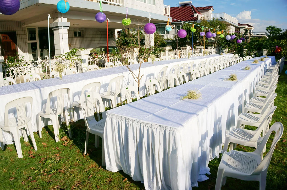 Tables at outdoor wedding setting