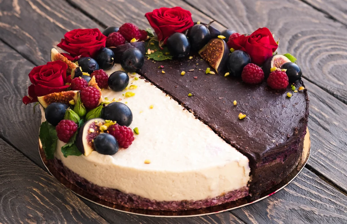 Chocolate and vanilla cakes halves in one