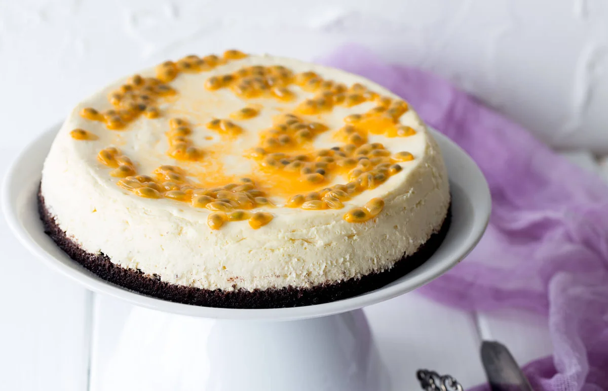 Fresh passion fruit cheesecake dessert