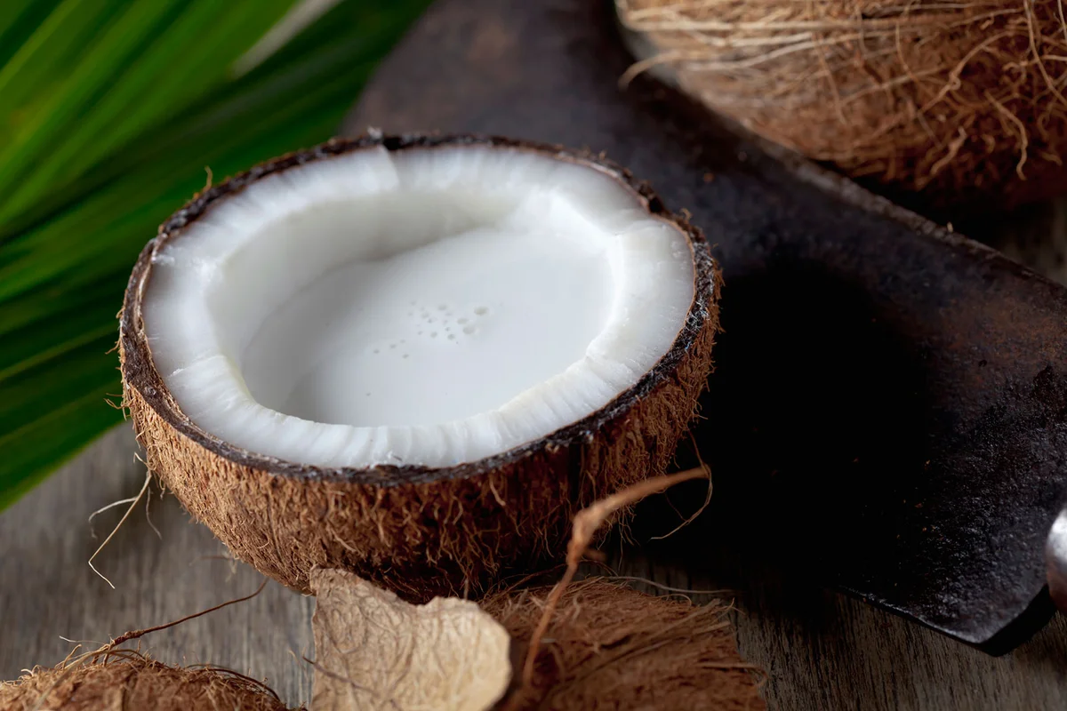white coconut meat and milk