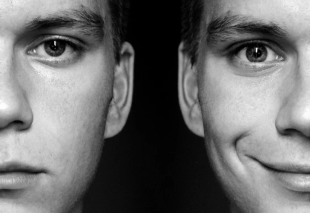 two opposing faces of a man