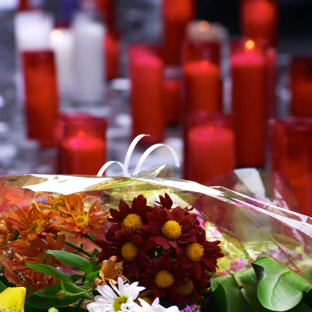 Tribute candles and flowers