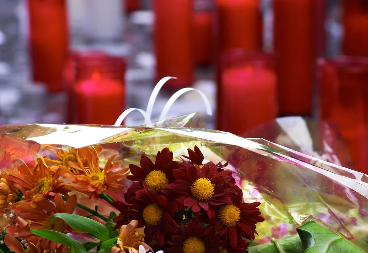 Tribute candles and flowers