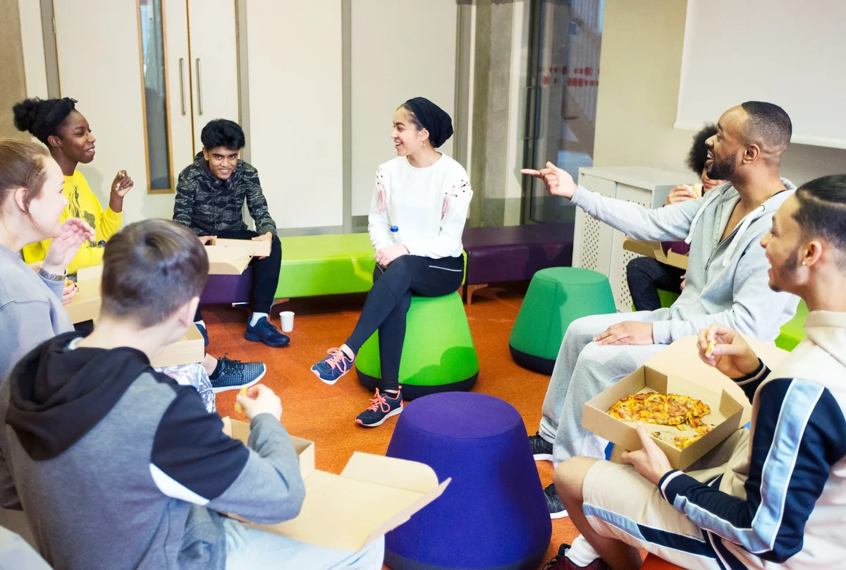 group of teens talking