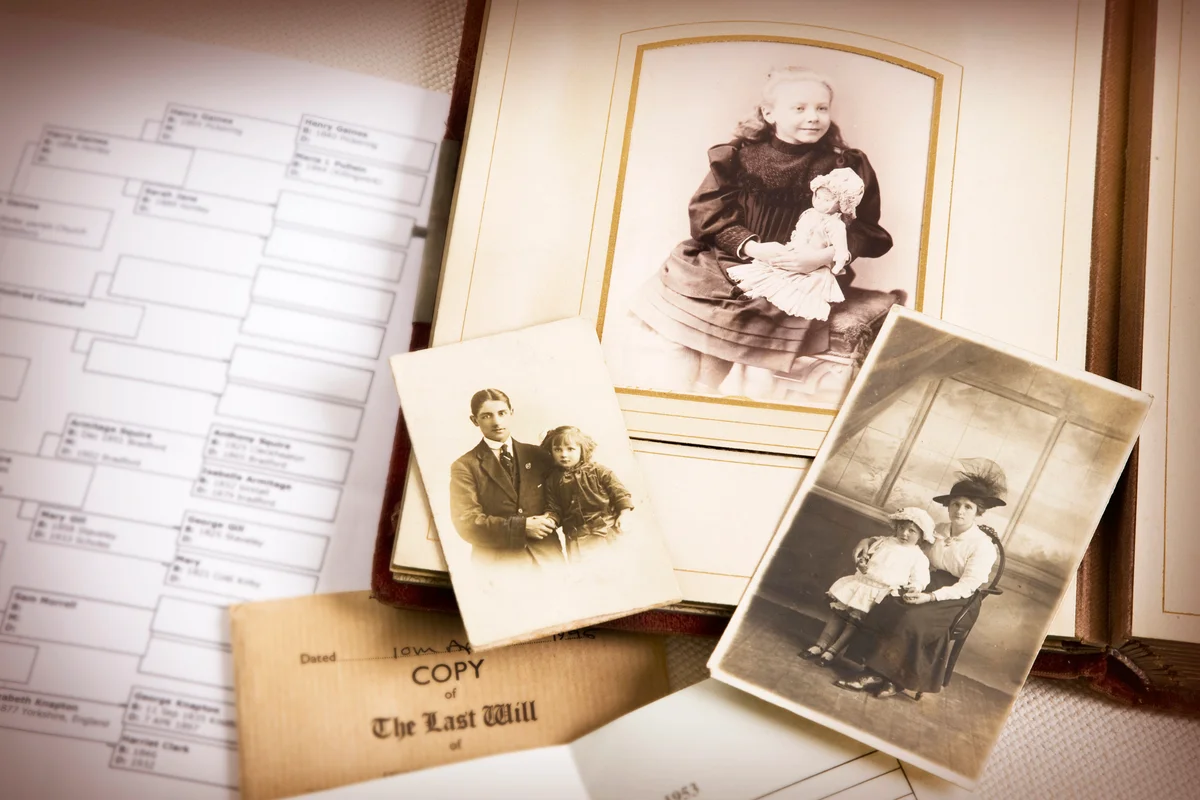 Vintage family photo album and documents