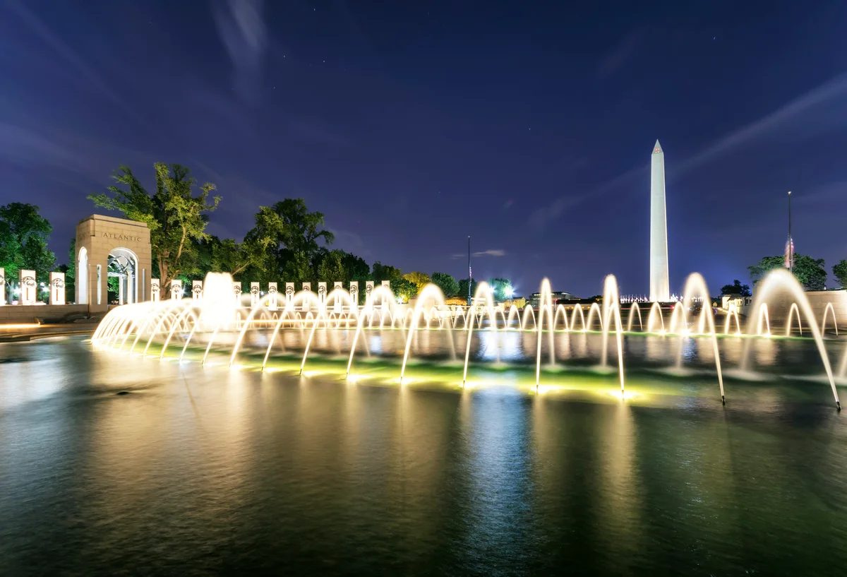 World War II Memorial with Washington Monument in the background