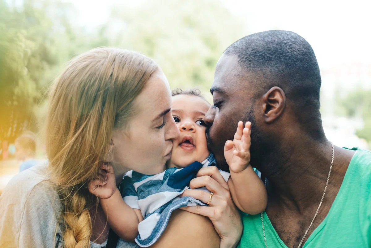 close up of a family kissing