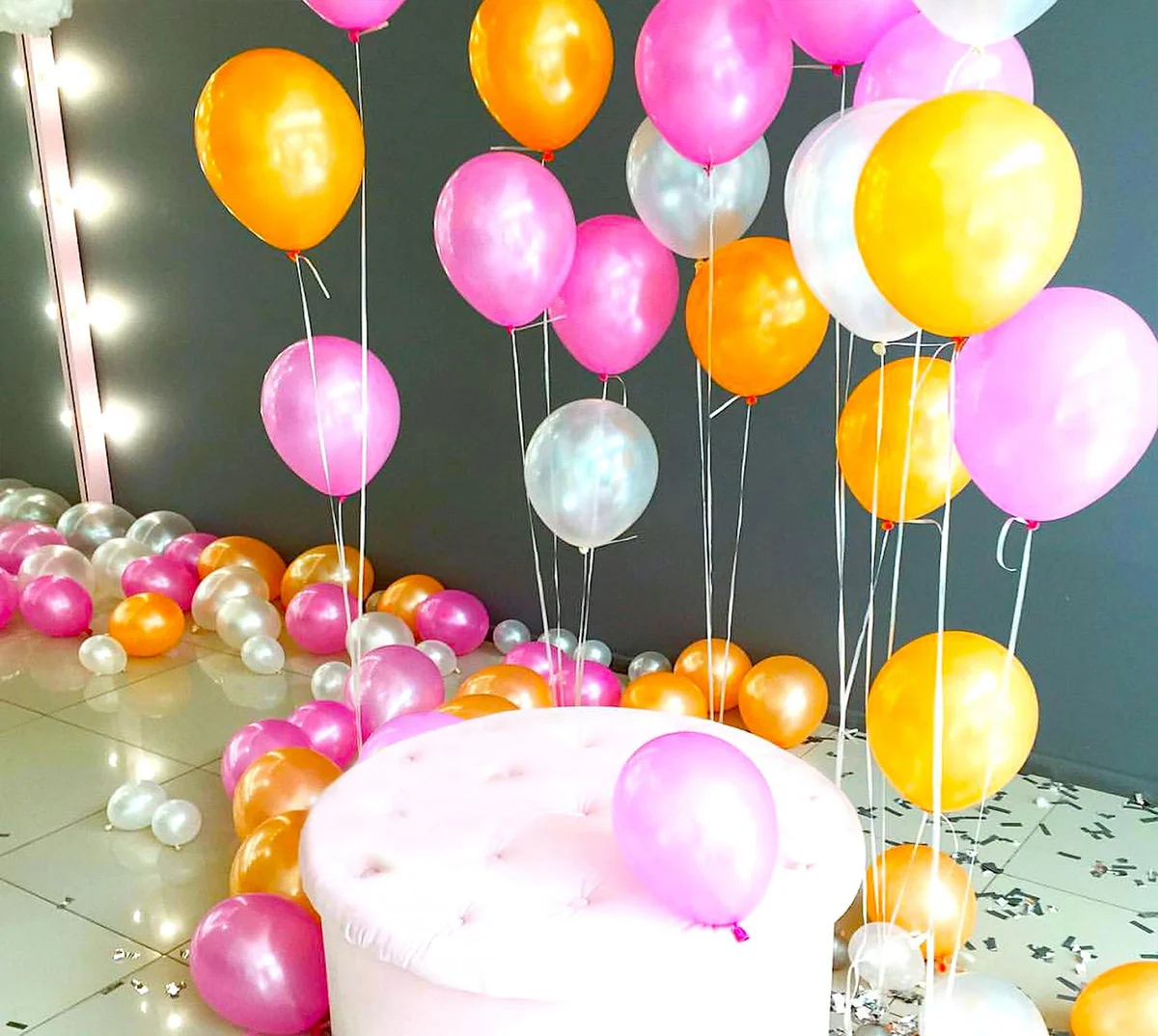 Colorful balloons decorating the floor