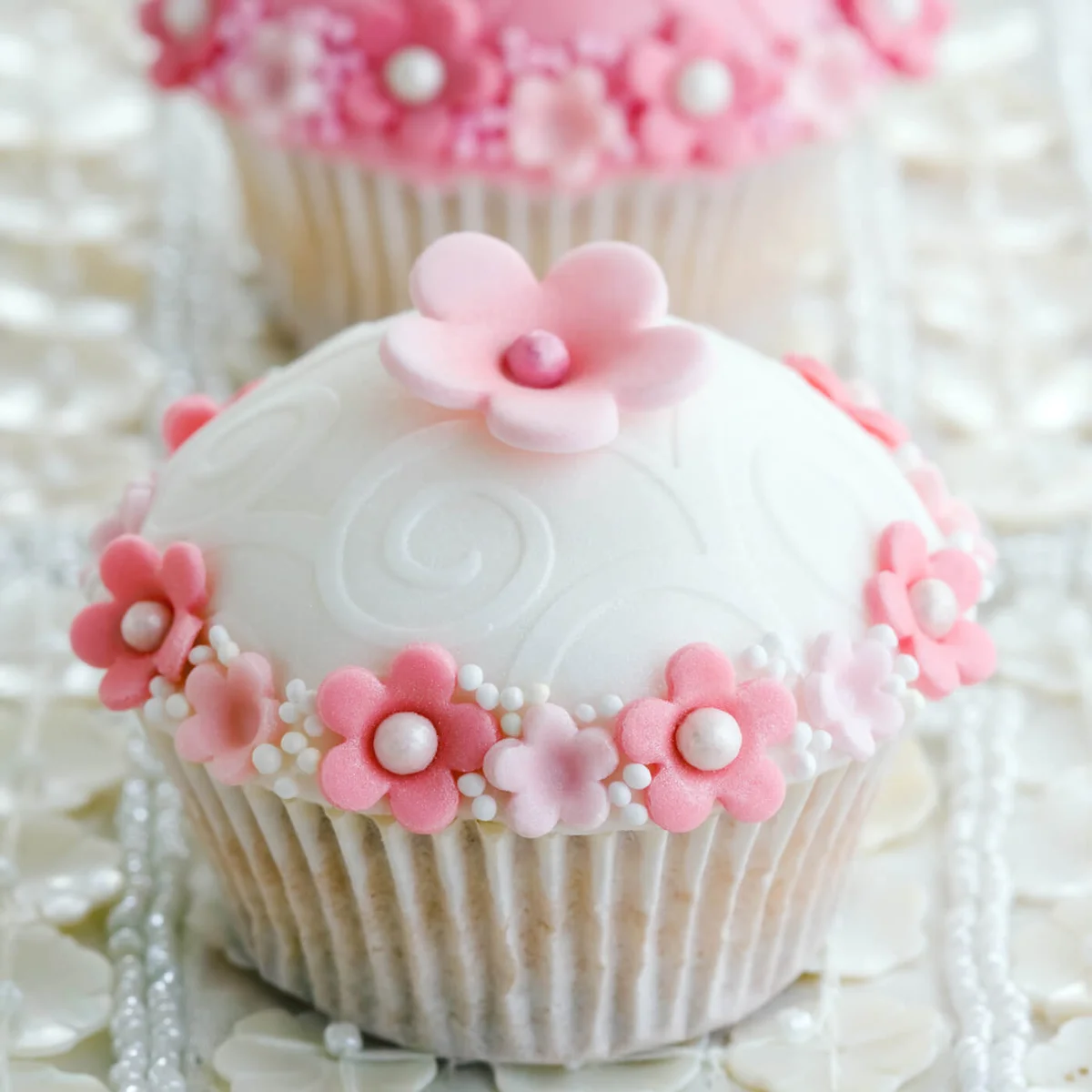 Pink flower cupcake