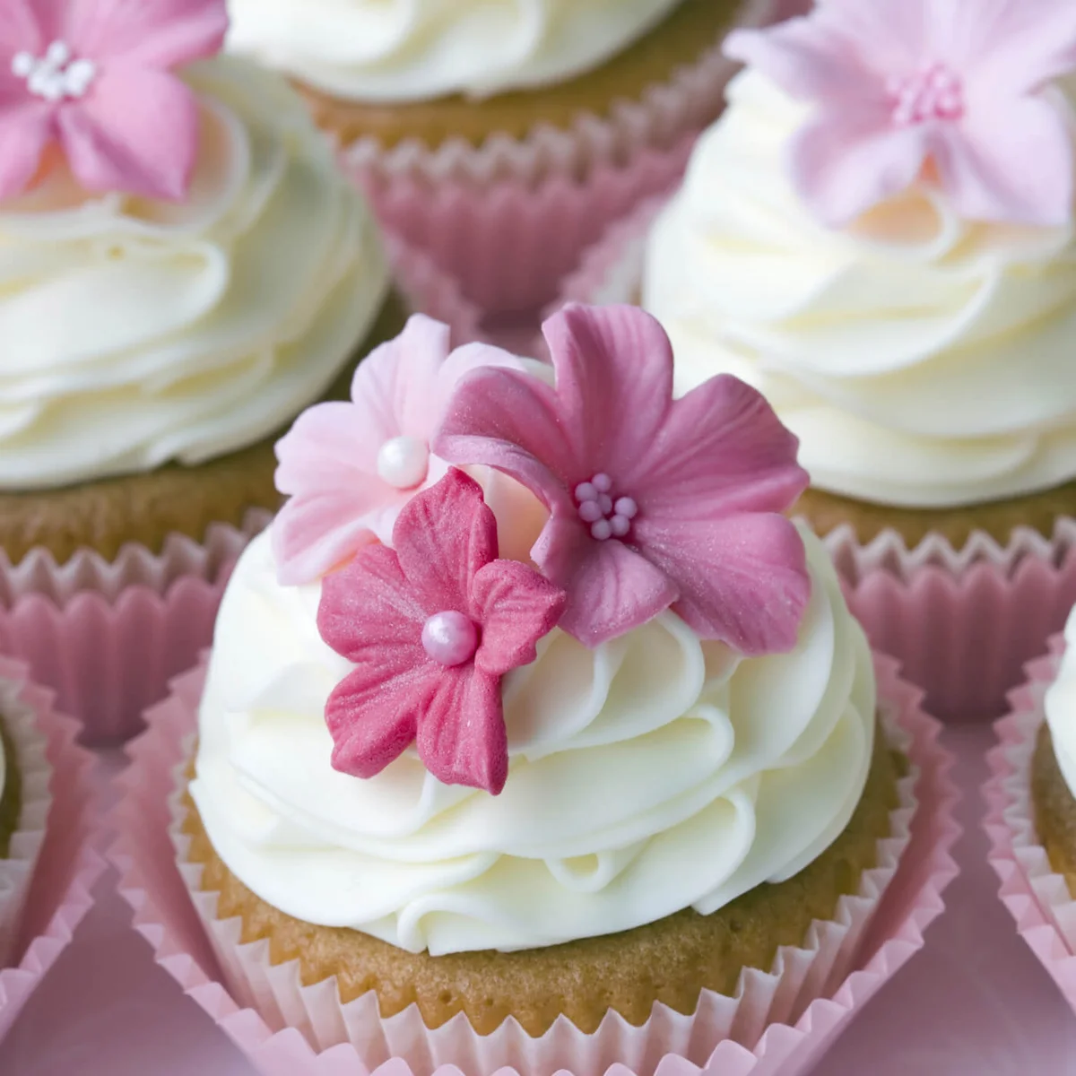Pink floral wedding cupcakes