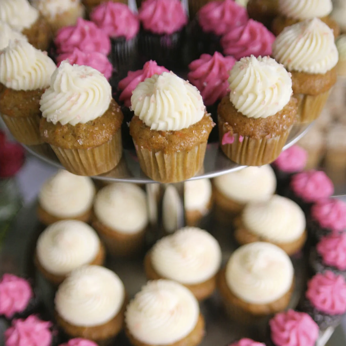 Different sized wedding cupcakes
