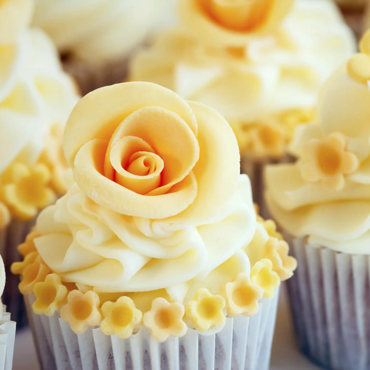 Yellow rose wedding cupcakes