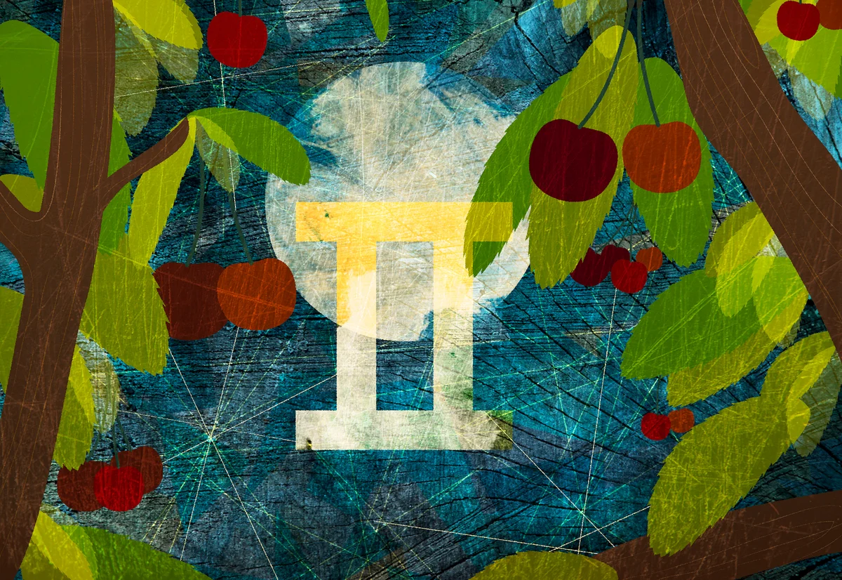 Astrological sign of Gemini with cherry trees and the moon