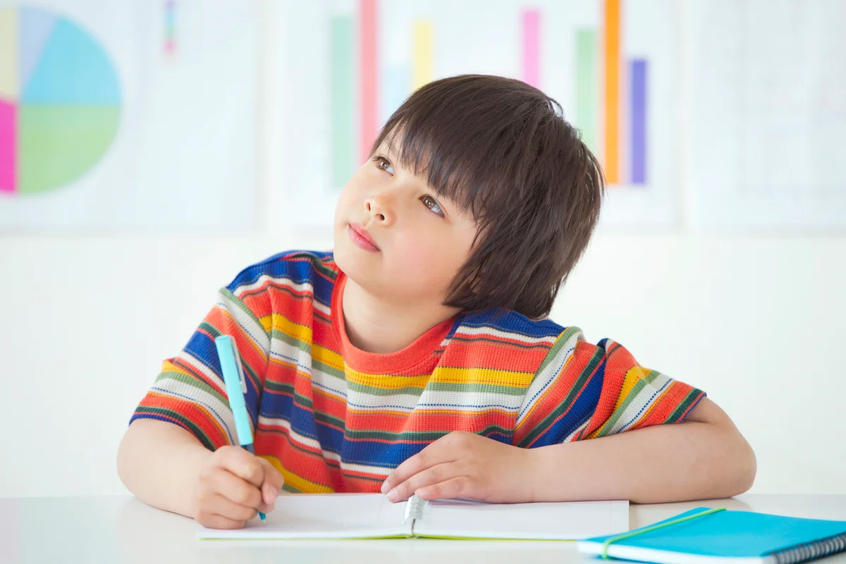 Boy Sitting Writing In Class