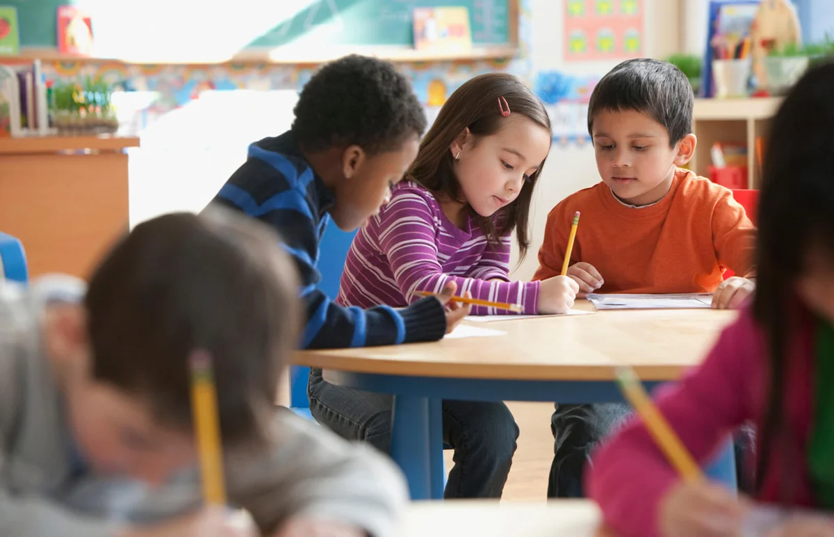 Students studying in classroom