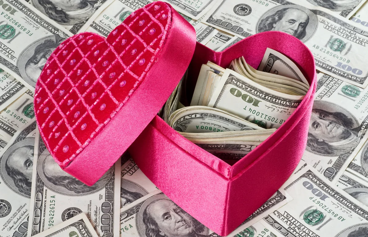 Heart shape box with money
