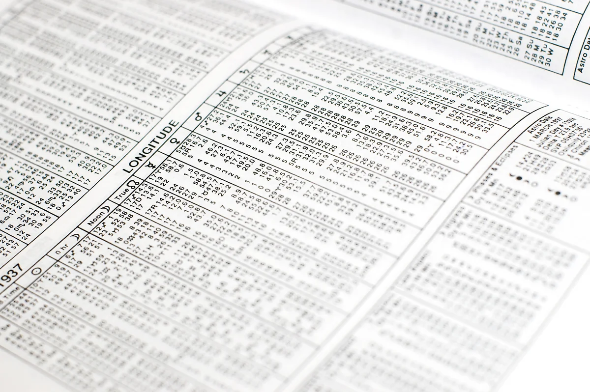 Table of figures from an Ephemeride