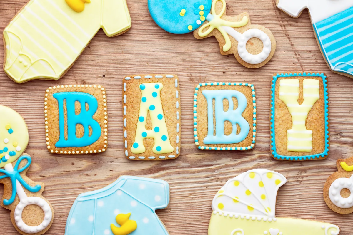 Frosted decorated cookies for a baby shower