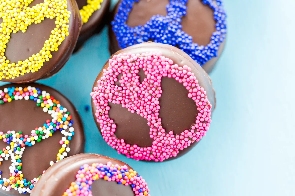 Gourmet Chocolate covered Oreos with colorful sprinkles on top