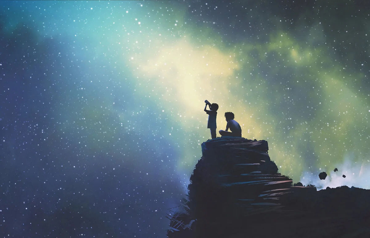 two brothers looking at stars
