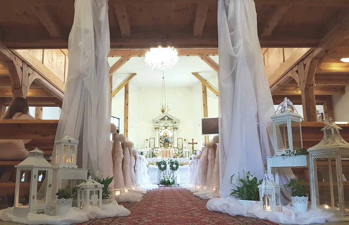 Interior decoration of a church for the wedding