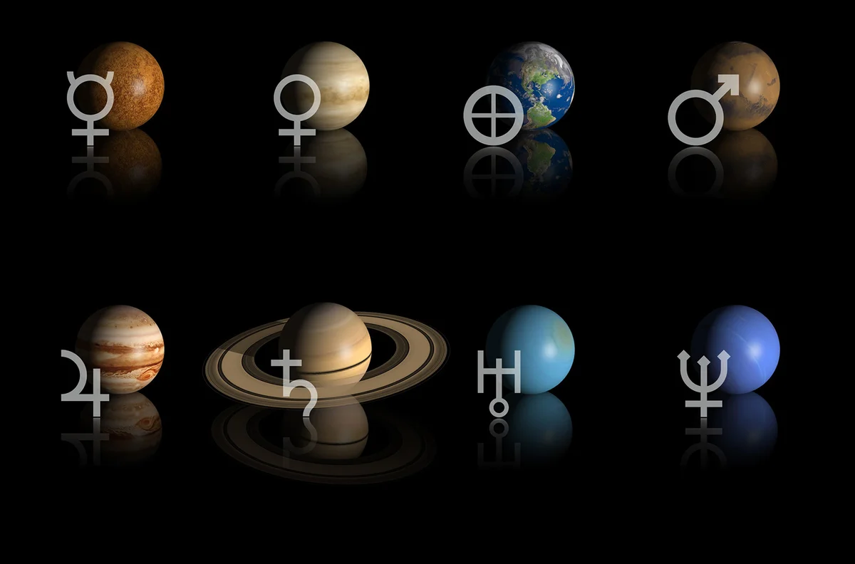 Astrological planets and their glyph symbols
