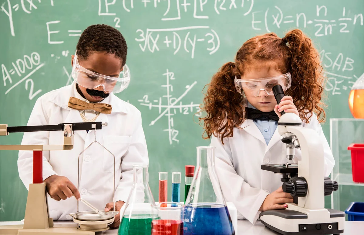 Children scientists in their lab doing experiments