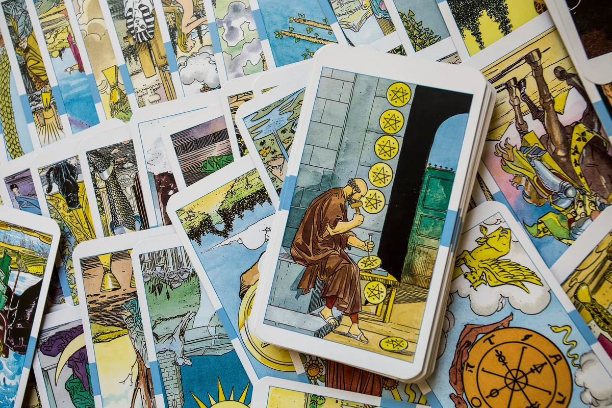 Tarot card with pentacles