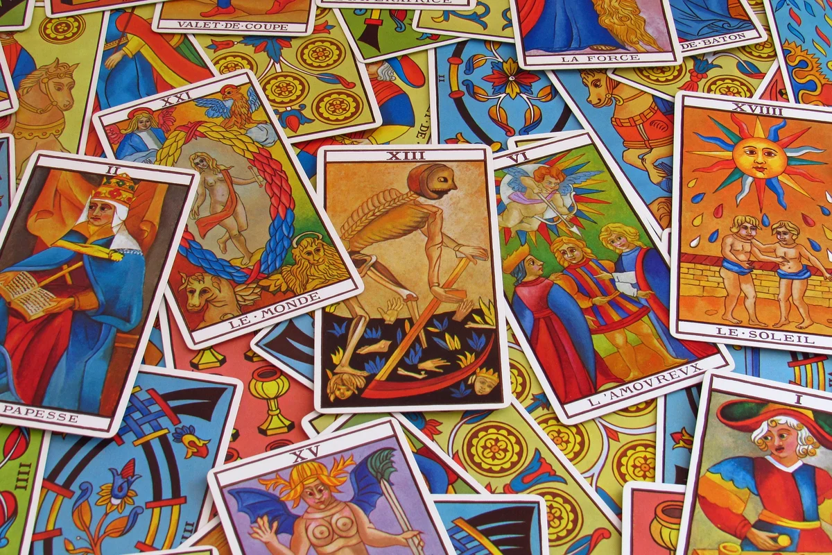 Colorful tarot card deck